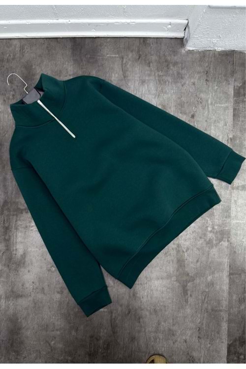 1008 BASIC FERMUAR YAKA SWEAT - PETROL YEŞİLİ - XL