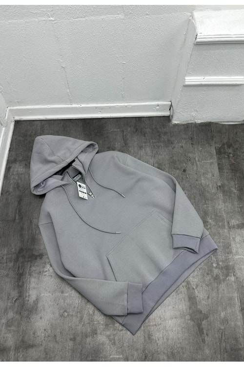 1001 ALPHA KAPŞONLU SWEAT - BOYALI GRİ - S