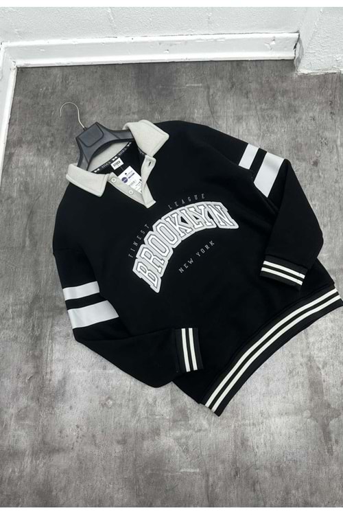 1001 BROKLYN POLO YAKA SWEAT - SİYAH - S