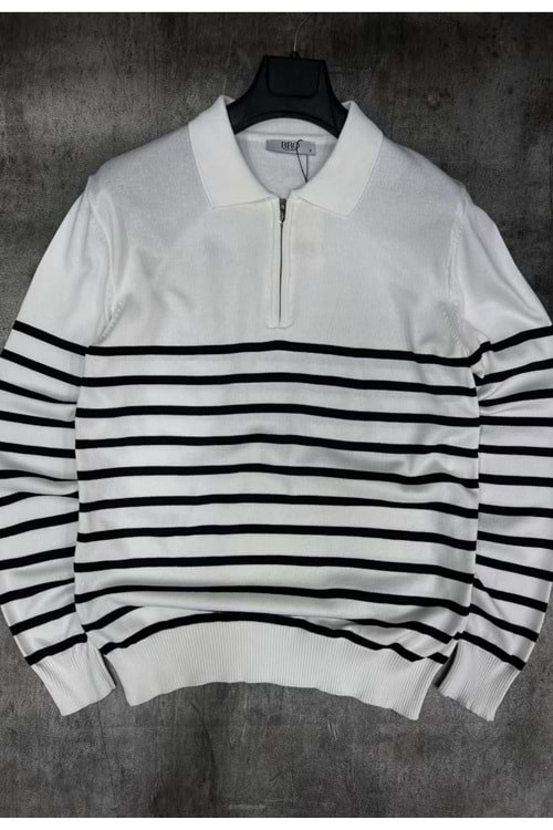 1003 BRO INCE TRIKO SWEAT - BEYAZ-SIYAH - L