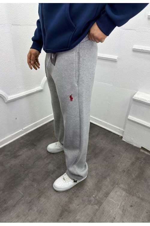 1013 POLO KIRMIZI LOGO BAGGY EŞOFMAN - GRİ