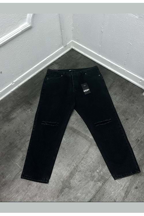 1012 KEPS DİZİ YIRTIK BOYFRİEND KOT - KOYU FÜME - 36