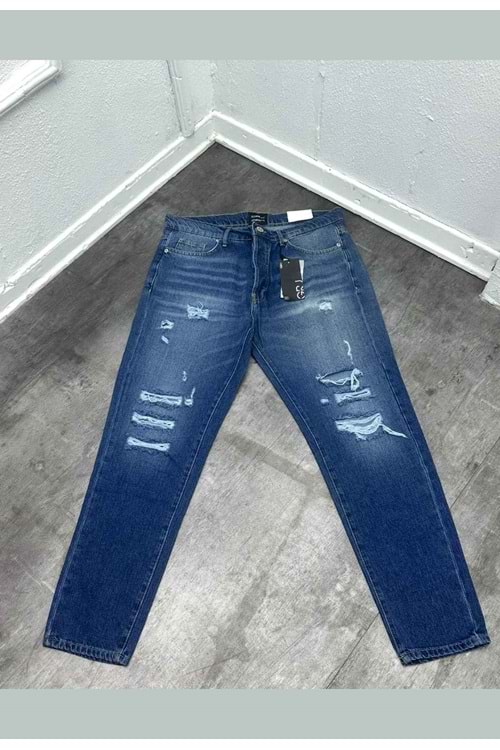 1003 GRJ BÜYÜK YIRTIK DETAY BOYFRİEND KOT - MAVİ - 32