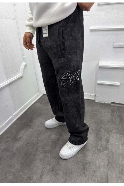 1032 STWD YIKAMALI EŞOFMAN - SİYAH-GRİ - S