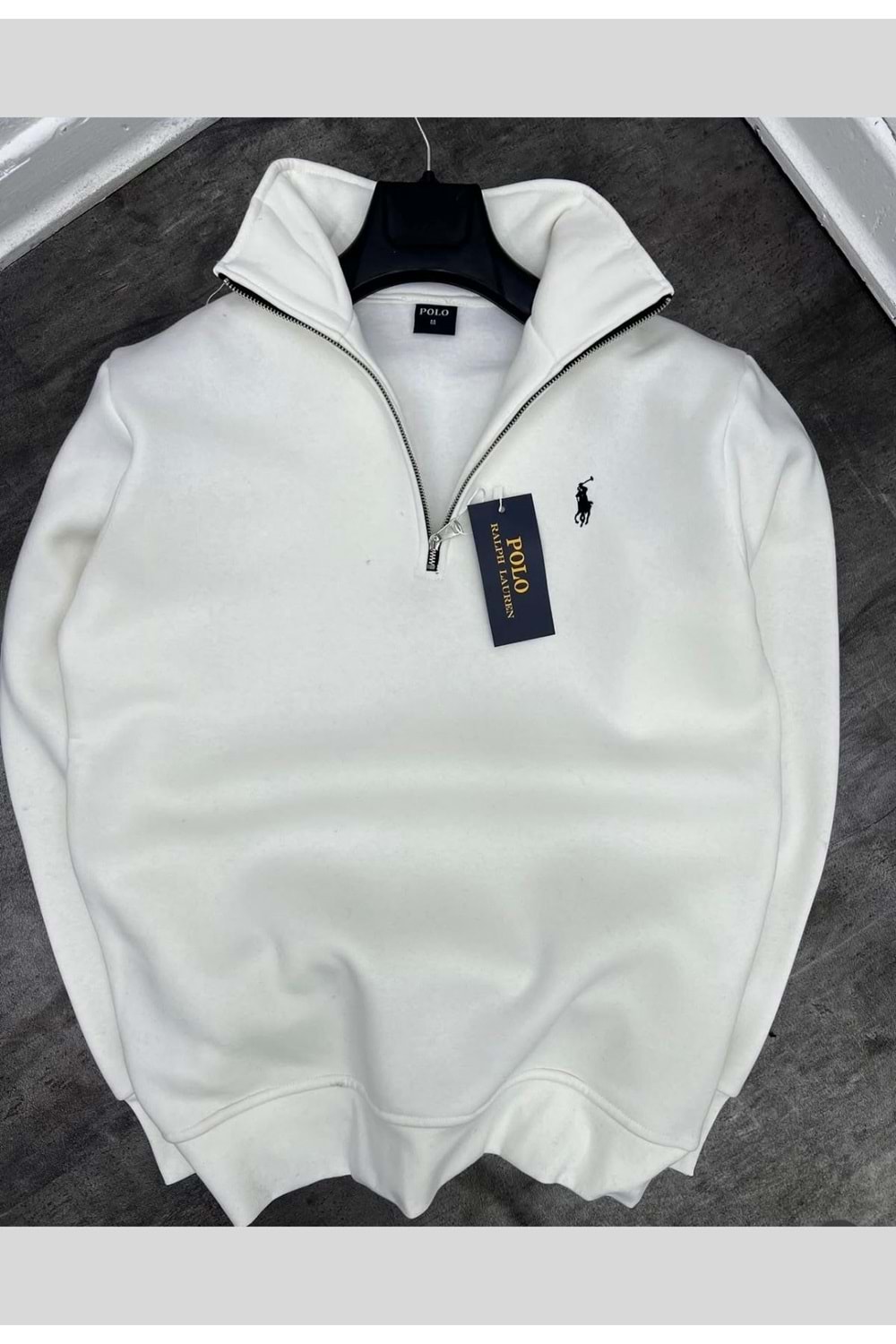 1004 POLO FERMUAR YAKA SWEAT - BEYAZ - S