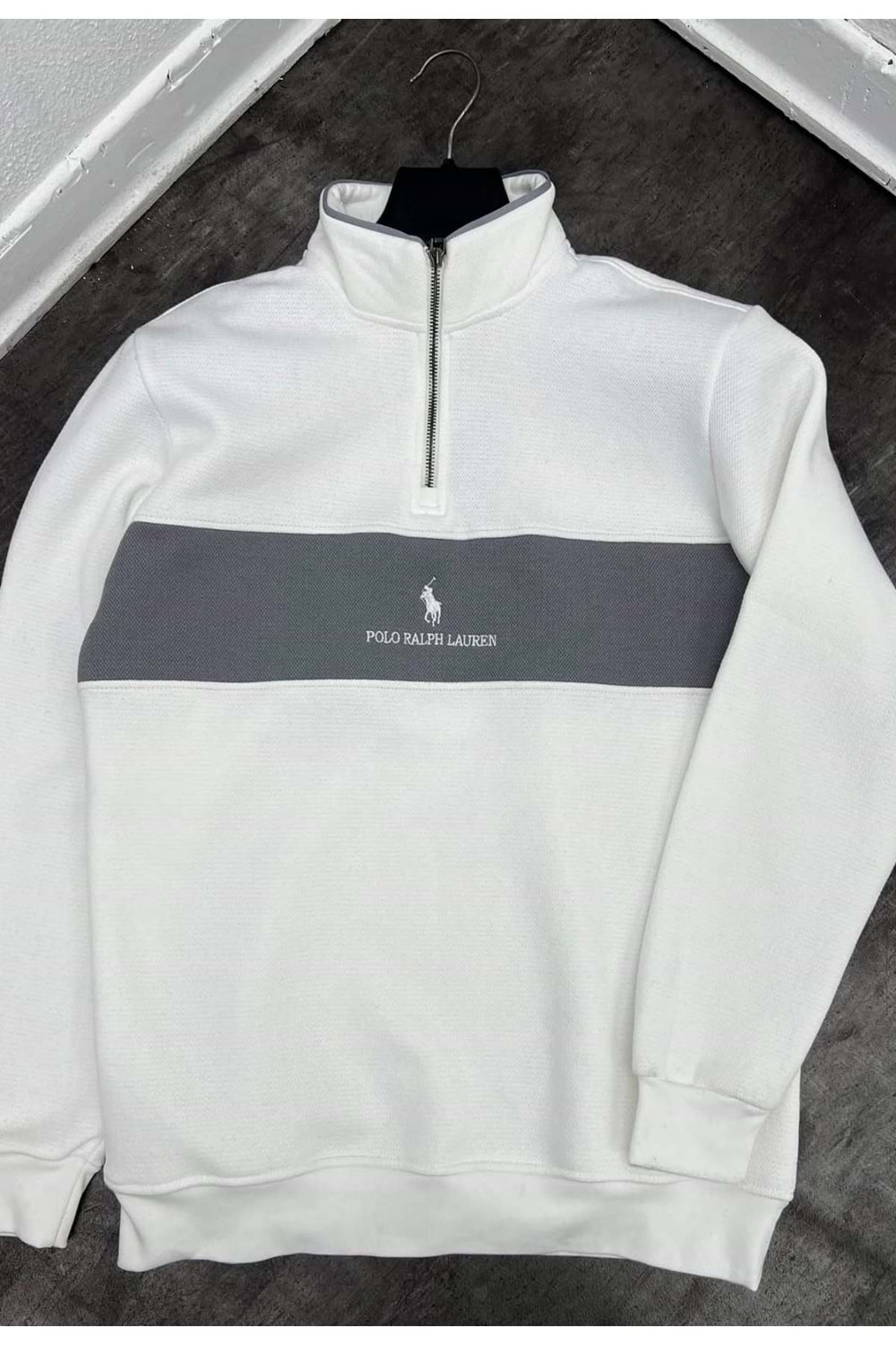 1008 POLO FERMUAR YAKA SWEAT - BEYAZ