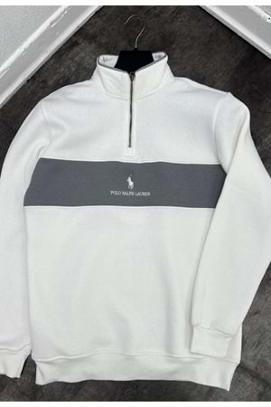 1008 POLO FERMUAR YAKA SWEAT - BEYAZ