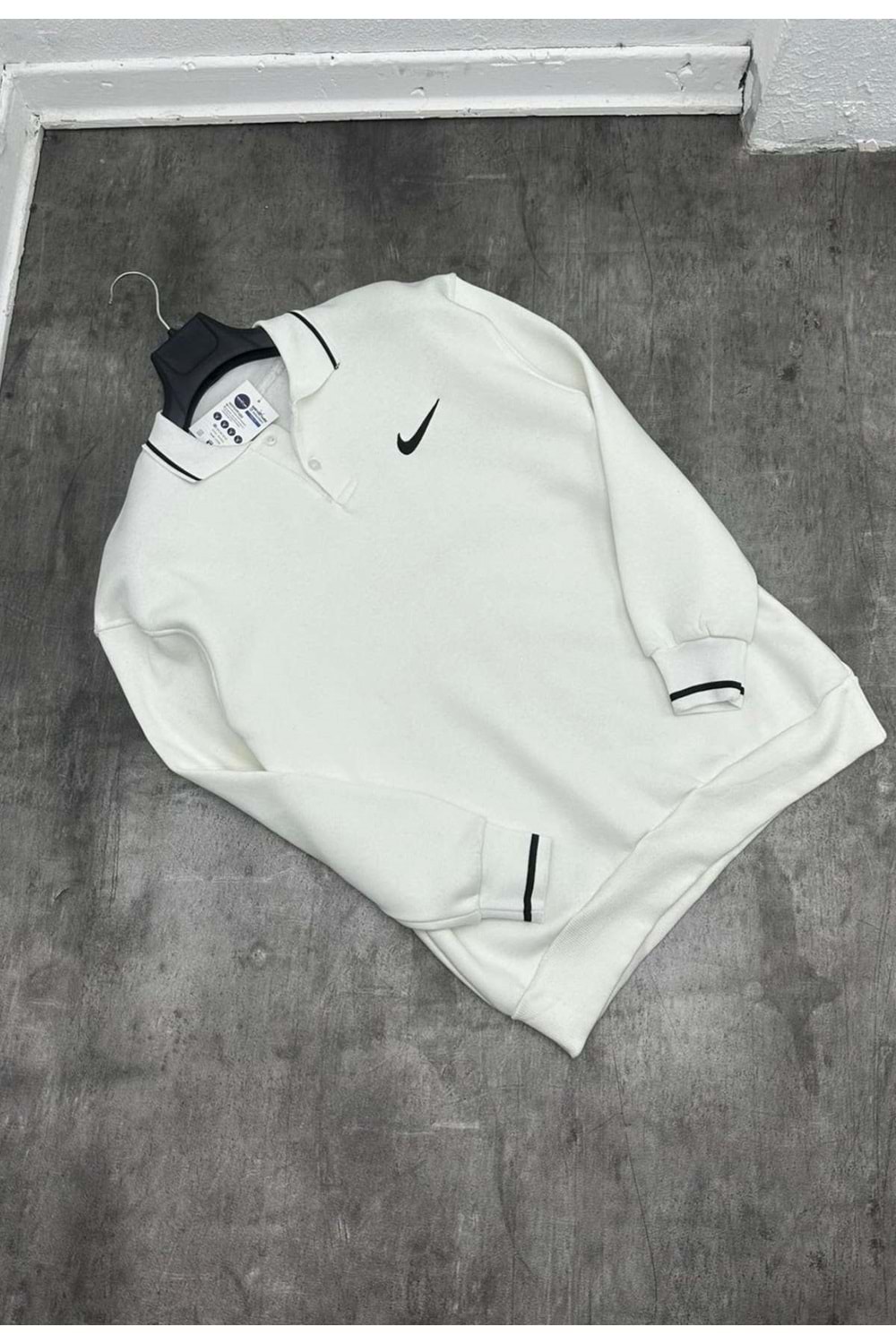 1009 NIKE POLO YAKA SWEAT - BEYAZ - M