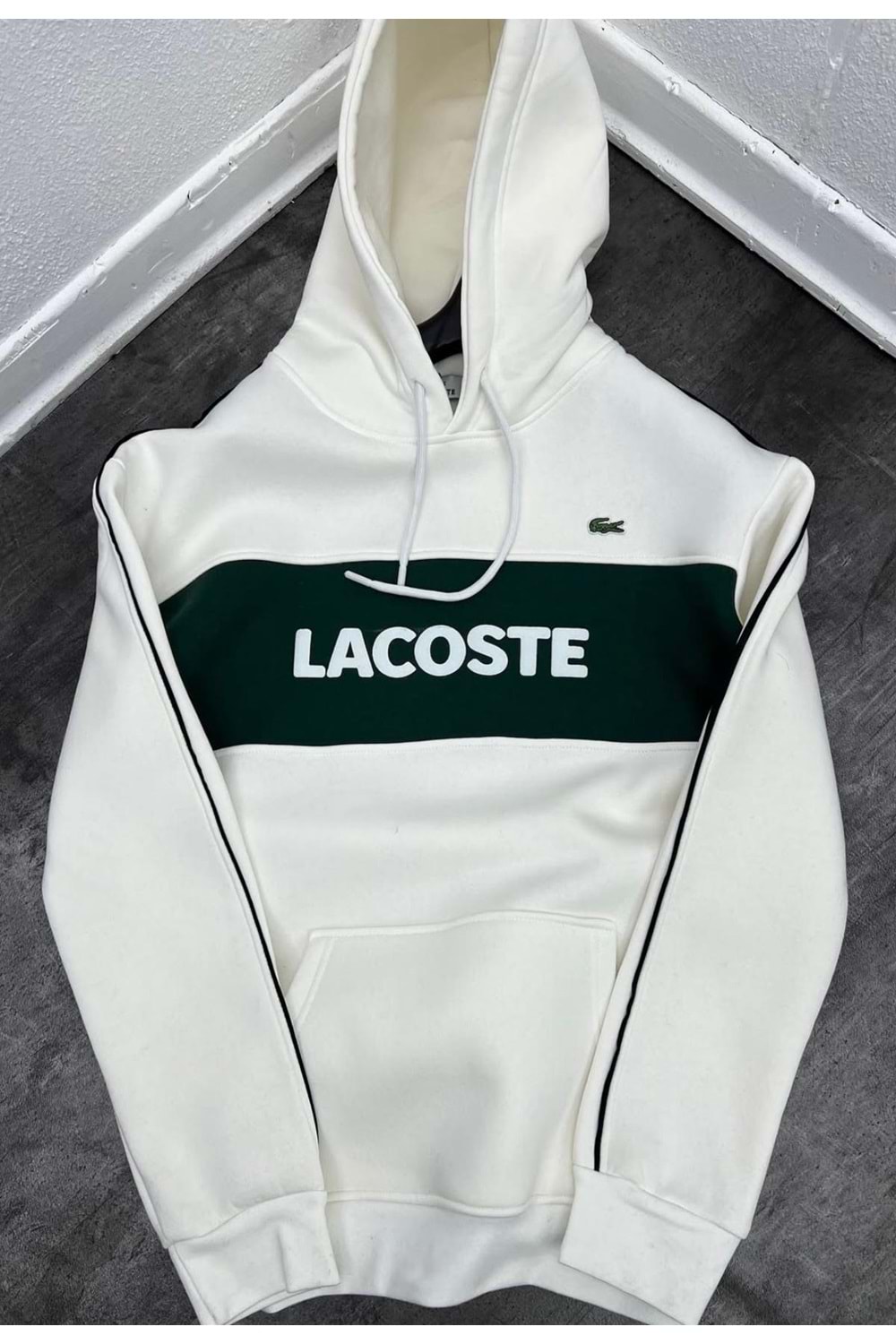 1011 LACOSTE KAPÜŞONLU SWEAT - BEYAZ - L