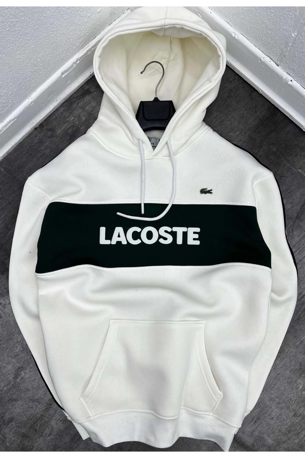 1011 LACOSTE KAPÜŞONLU SWEAT - BEYAZ - L