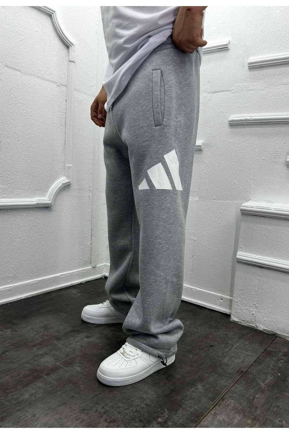 1008 ADIDAS TRANSFER BASKI BAGGY EŞOFMAN - GRİ - S