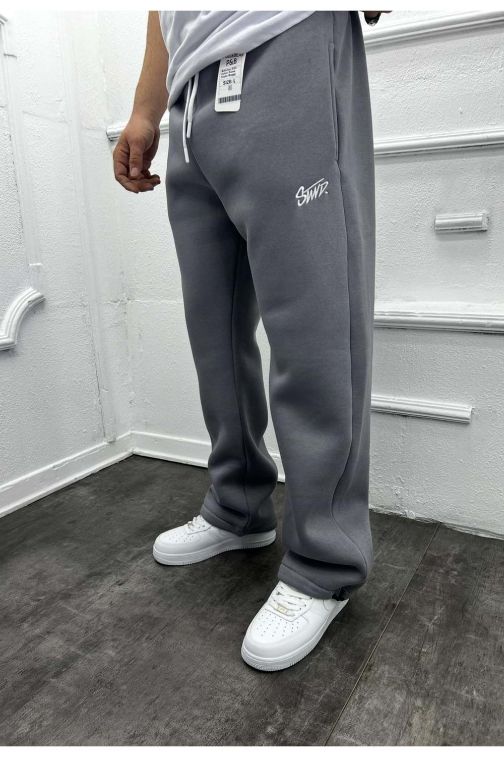 1018 STWD NAKIŞ LOGO BAGGY EŞOFMAN - BOYALI GRİ