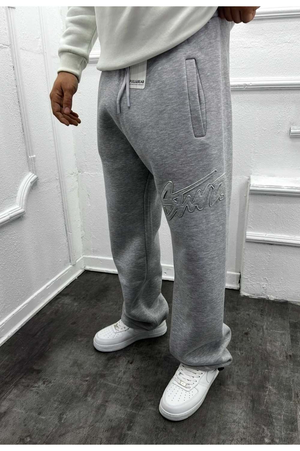 1019 STWD BÜYÜK NAKIŞ LOGO BAGGY EŞOFMAN - GRİ - L