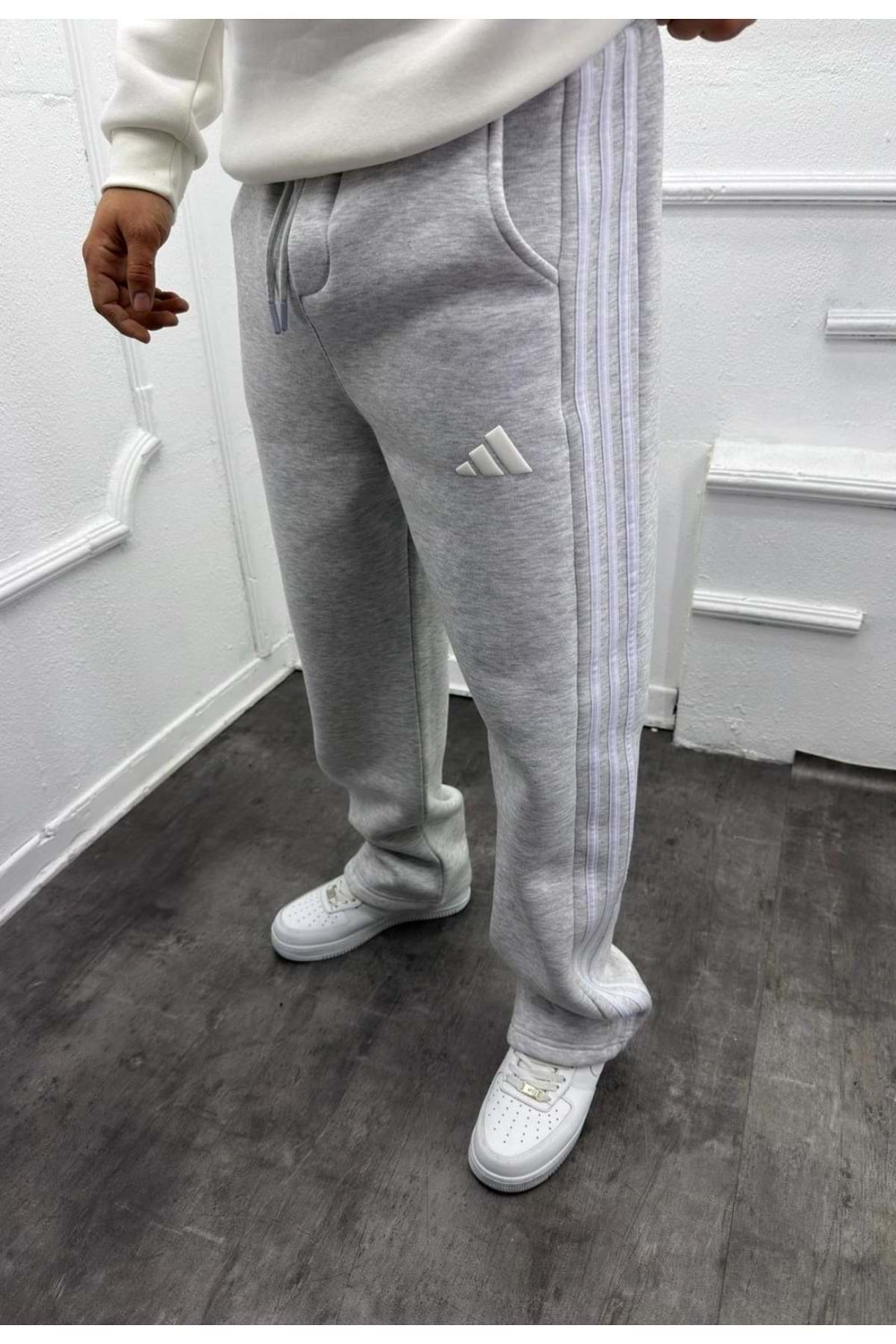 1010 ADİDAS ŞERİTLİ EŞOFMAN - AÇIK GRİ - S