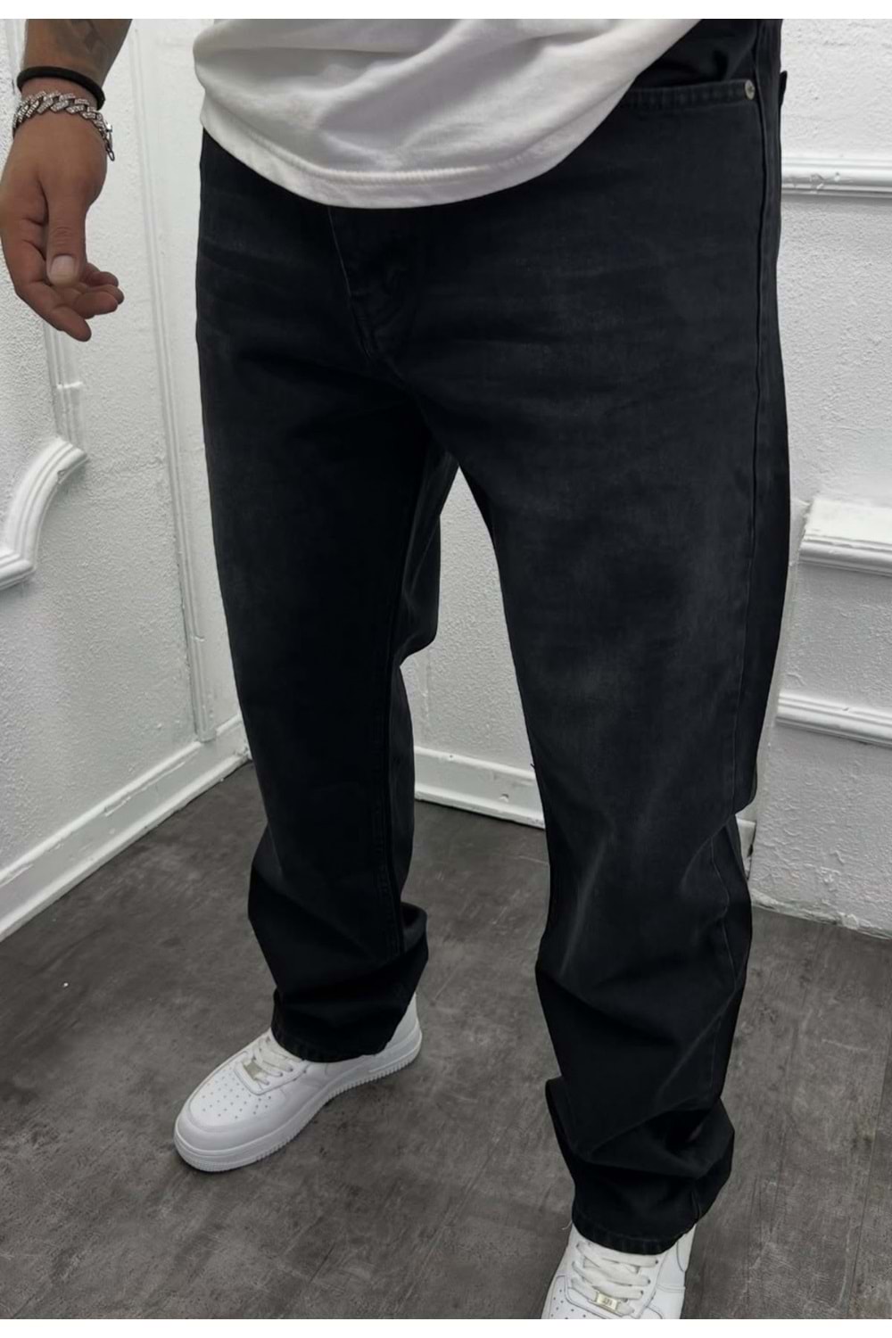 1015 WE11 TASLAMA BIYIK DESEN BAGGY KOT - SİYAH