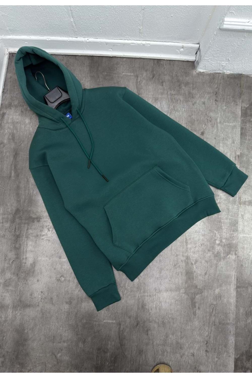 1007 BASIC KAPÜŞONLU SWEAT - PETROL YEŞİLİ - S