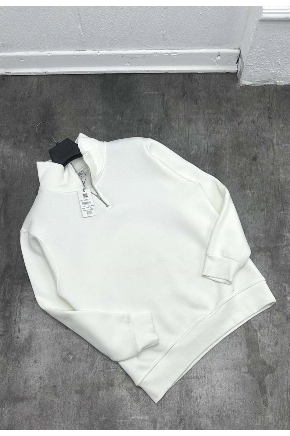 1008 BASIC FERMUAR YAKA SWEAT - BEYAZ - S