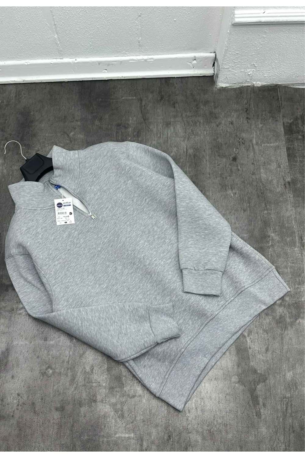 1008 BASIC FERMUAR YAKA SWEAT - GRİ - S