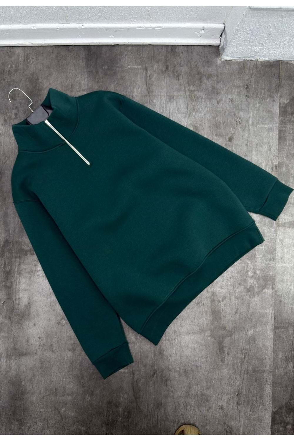 1008 BASIC FERMUAR YAKA SWEAT - PETROL YEŞİLİ - XL