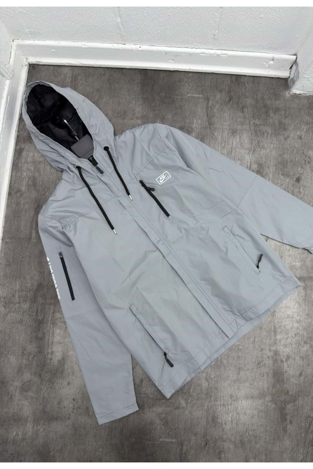 1039 NIKE REFLEKTOR BASKI YAĞMURLUK - AÇIK GRİ - S