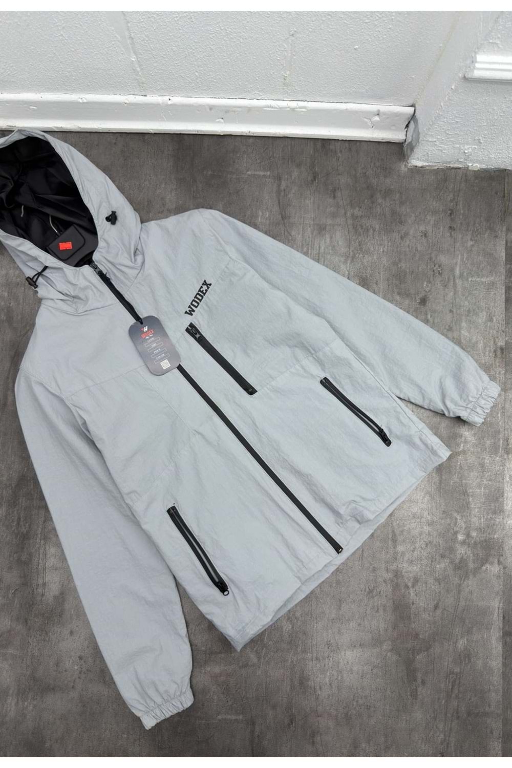 1003 WODEX YAZI DETAY YAĞMURLUK - GRİ - S