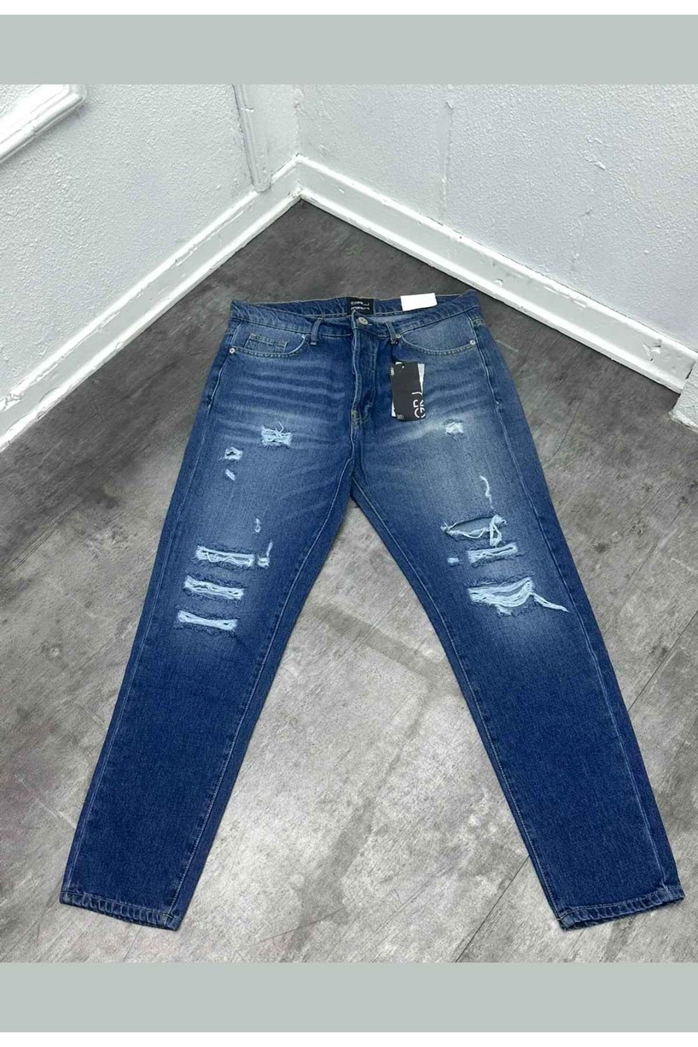 1003 GRJ BÜYÜK YIRTIK DETAY BOYFRİEND KOT - MAVİ - 32