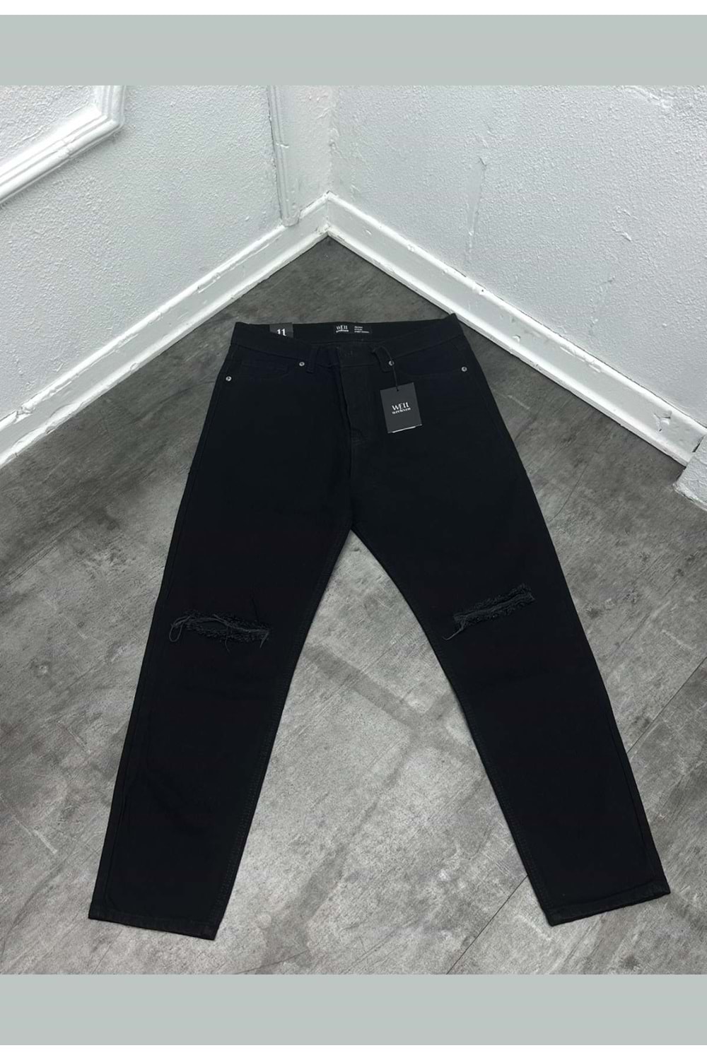 1017 WE11 DİZİ YIRTIK BOYFRIEND KOT - SİYAH - 30