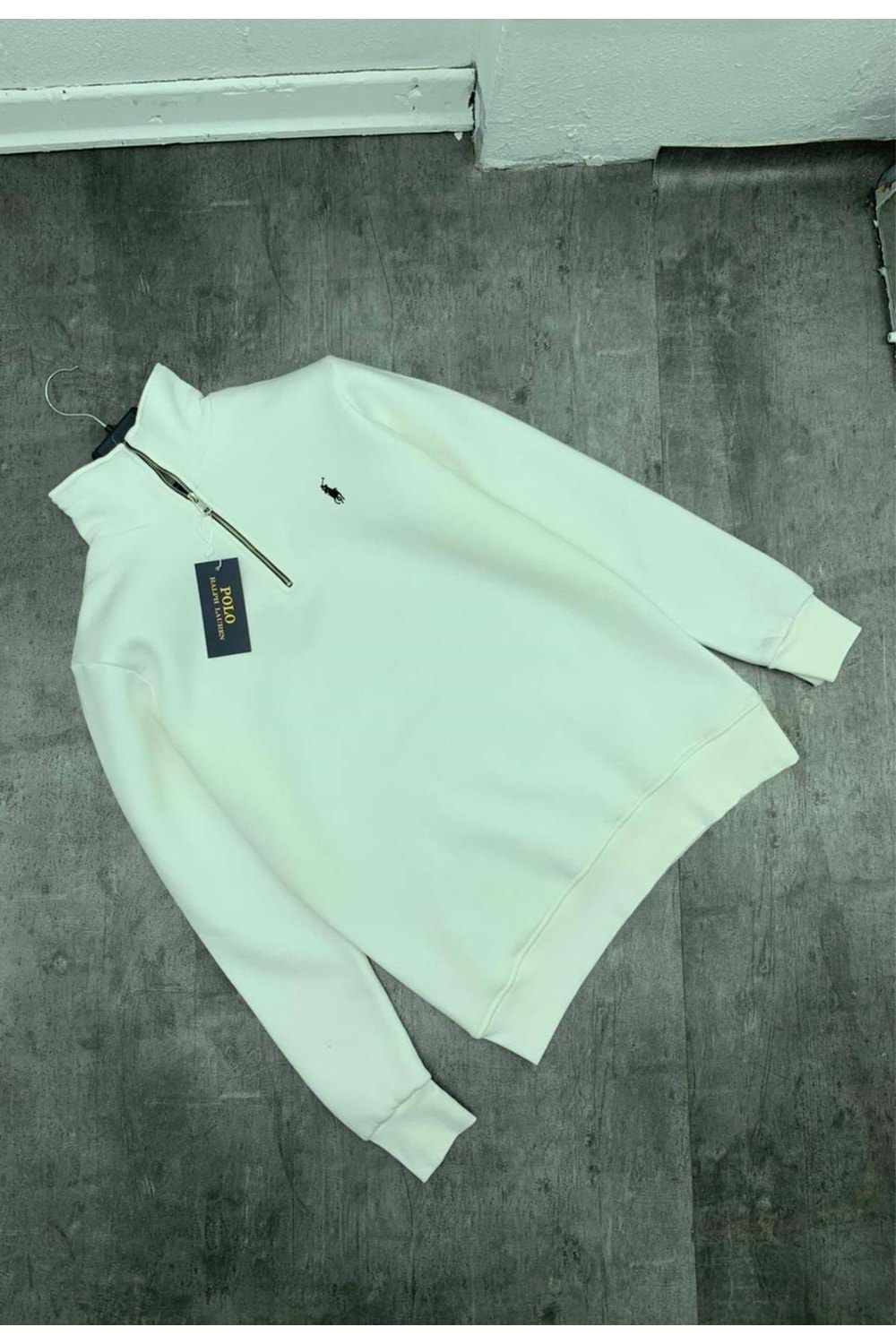 1016 POLO FERMUAR YAKA NORMAL KALIP SWEAT - BEYAZ - S