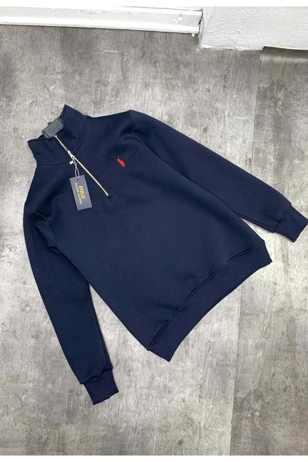 1016 POLO FERMUAR YAKA NORMAL KALIP SWEAT - KOYU LACİVERT - M